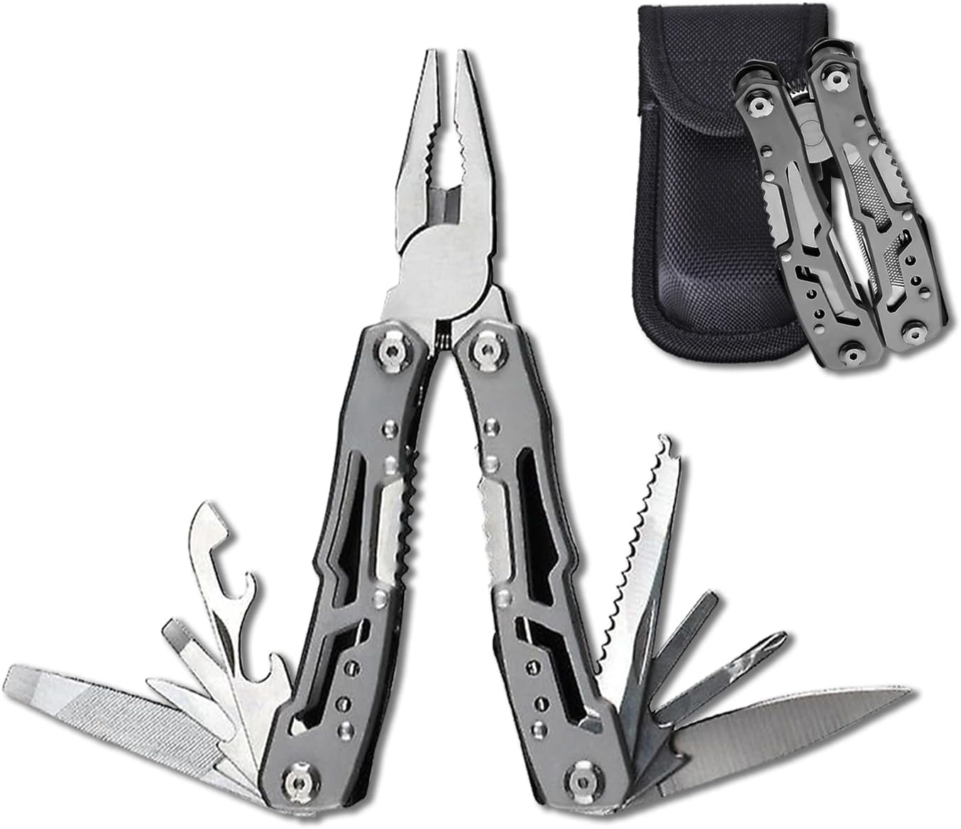 14-in-1 Stainless Steel Folding MultiTool Pliers with Knife, Screwdrivers, Saw, Can Opener – Heavy Duty Compact EDC Gear for Camping, Hiking, Survival, Fishing, Repairs, Gifts for Men