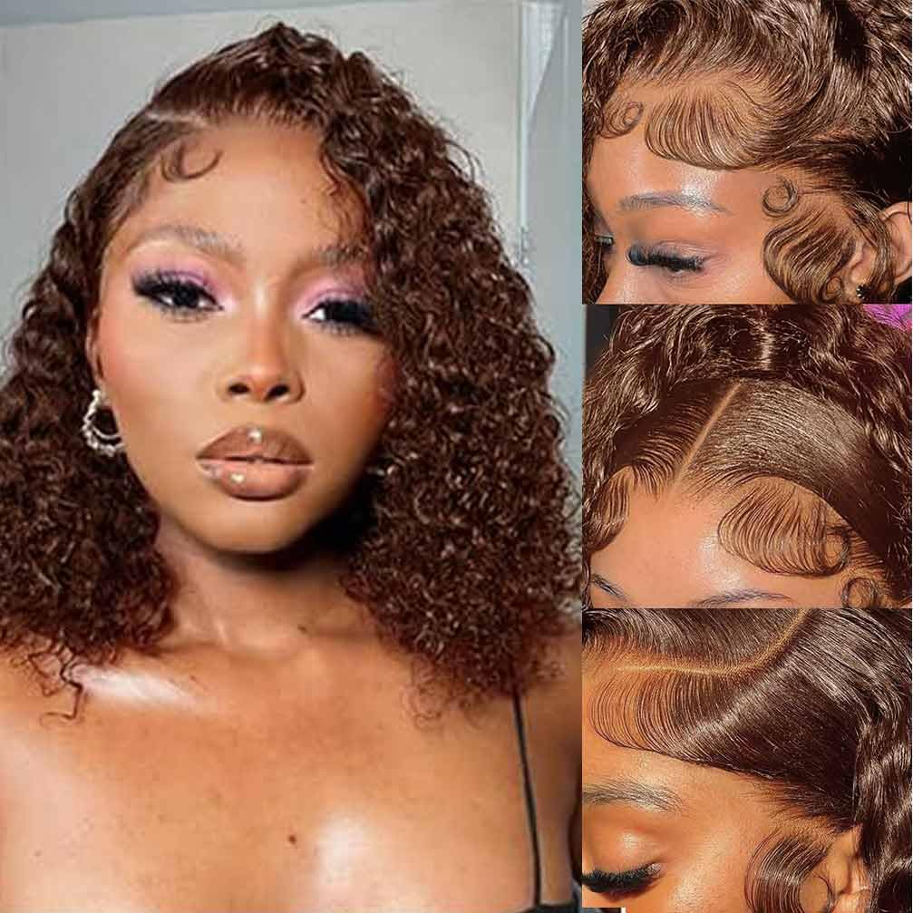 WPPIKK Chocolate Brown Lace Front Wigs Human Hair Pre Plucked 180 Density Brazilian Wet and Wavy Human Hair Wigs for Black Women Colored Curly 13x4
