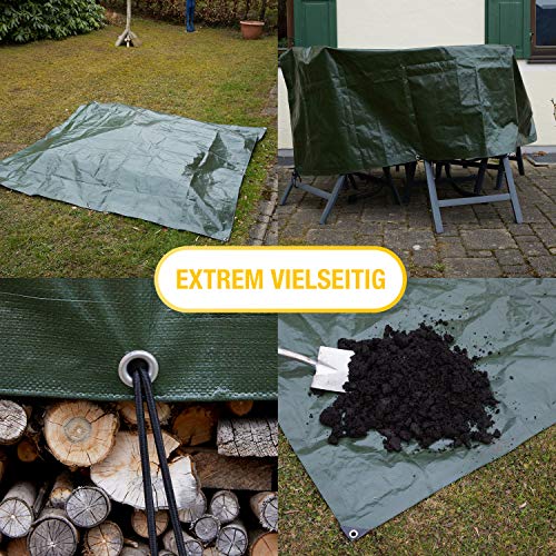 SPRINKS® Abdeckplane Premium 140 g/m² (3x4m) - Robuste Gewebeplane mit Ösen - Plane Wasserdicht und UV Beständig - Tarp Outdoor - Wetterfeste Allzweckplane inkl. 6 Planenspanner