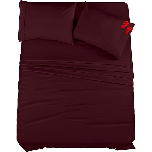 Utopia Bedding King Sheet Set – 4 Piece Bed Sheets for King Size Bed, Soft and Breathable Microfiber, Includes 1 Fitted Sheet, 1 Flat Sheet and 2 Pillowcases (Burgundy)