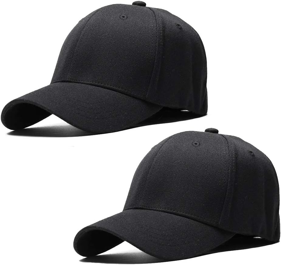 Leisure Outdoor Top Level Baseball Cap Men Women - Classic Adjustable Plain Hat Black 2 pieces - M