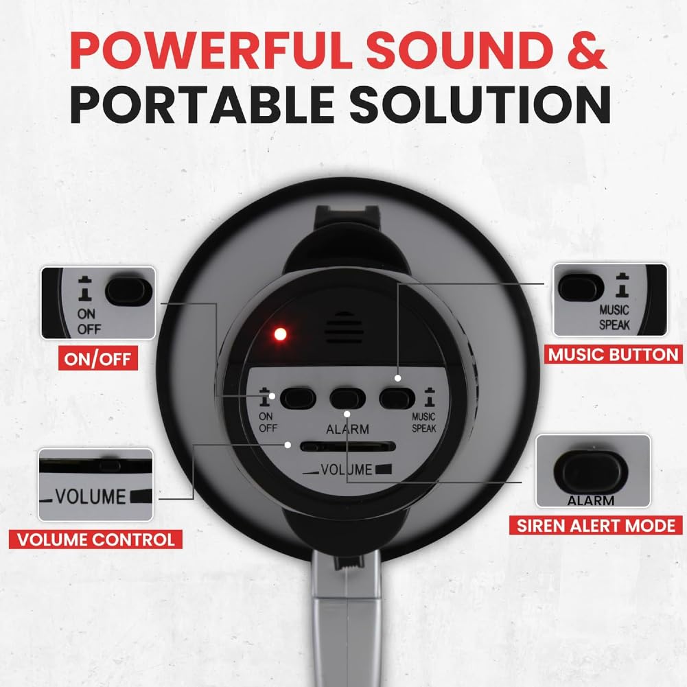 GK SOUND 1 PMP33SL Megáfono Gris de 30 vatios máximo hasta 750 Metros con Sirena incorporada para Uso Interior y Exterior, 1 Pieza