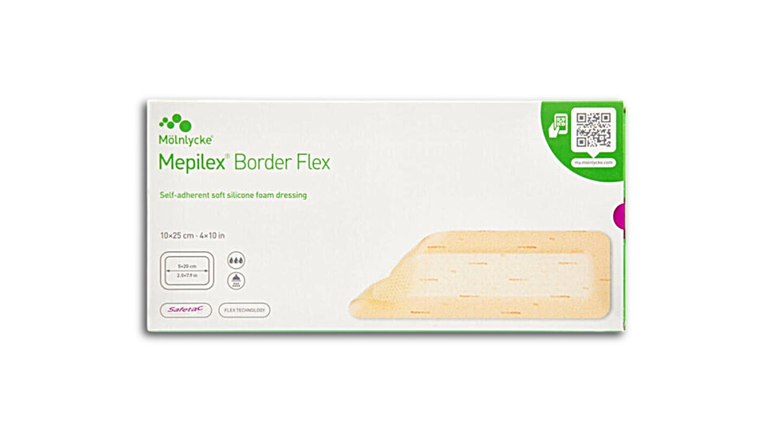 Mölnlycke Mepilex Border Flex 10x25 cm | Medicazione Flessibile in Schiuma di Silicone | Per Lunghe Incisioni | 5 Pezzi