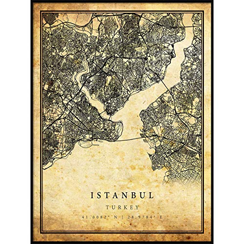 Istanbul Map Vintage Style Poster Print | Old City Artwork Prints | Antique Style Home Decor | Turkey Wall Art Gift | Historical Map Print 8.5X11 #TOP13