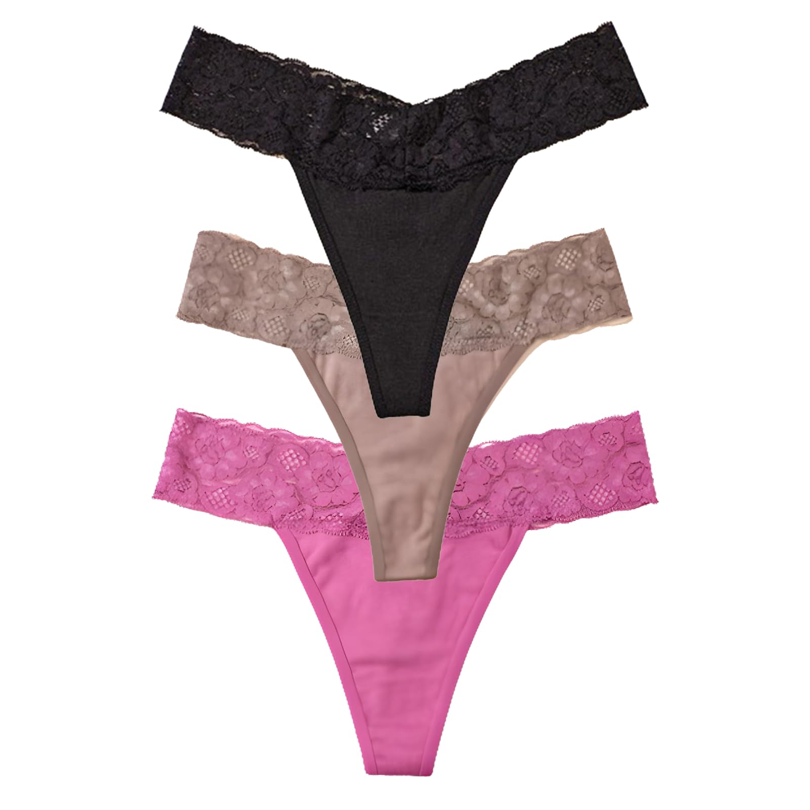 CENYINVEFI Sexy Lace Thongs Women Soft Seamless T Back See Through Panties Comfortable Breathable Underwear 3-Pack
