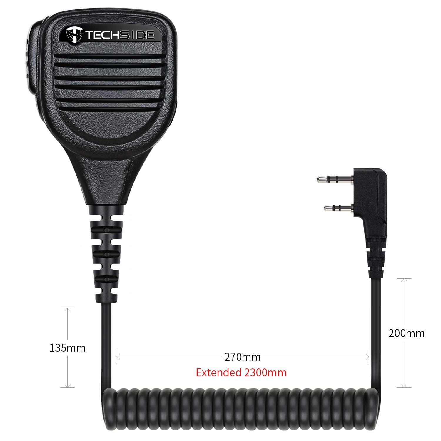 TechSide Wodoodporny Głośnik-Mikrofon IP54 z PTT do Baofeng UV 5R, Radiotelefonu CB Midland, Kompatybilny z 2-pinowymi Radiami Kenwood, Midland G10 G11, 360° Clip, Gniazdo 3,5 mm Walkie Talkie