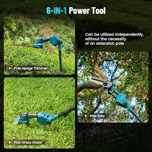 image for Seesii 6-in-1 Cordless Pole Saw and Pole Hedge Trimmer Grass Shears Co