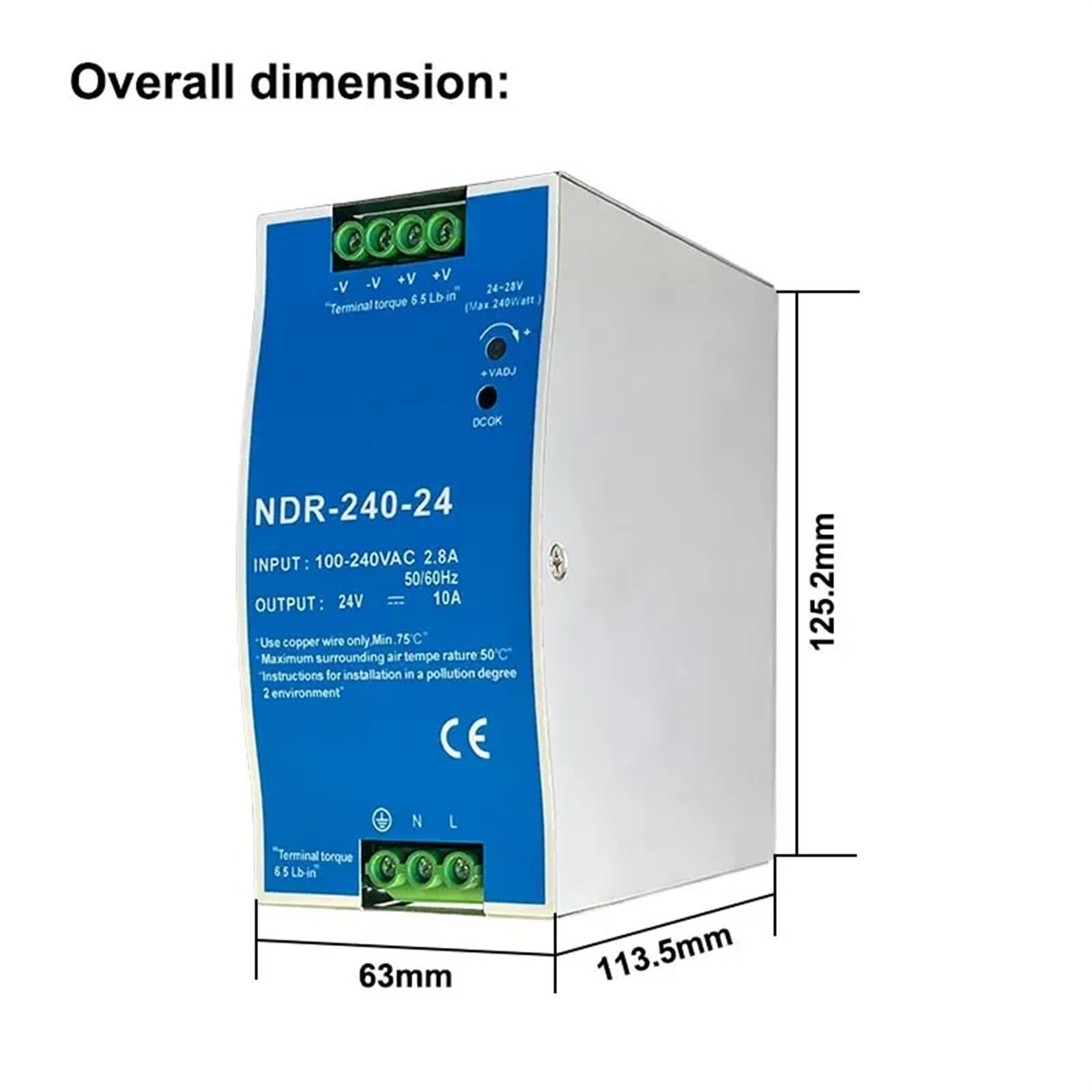NDR 240 W 24 V 48 V Industrie-Einzelgruppen-Ausgangstransformator 240 VAC Schaltnetzteil 1 Stück(48V)