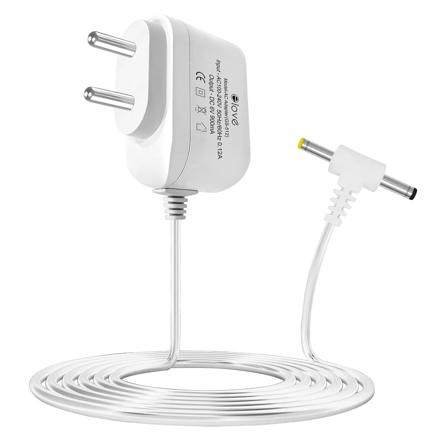 Elove 6V AC/DC BP Adapter for Blood Pressure Monitor 5, 7, 10 Series | Compatible Upper Arm BP Machine Power Supply Adaptor with Extra Long 2.8 Meter Cord – White-image-1