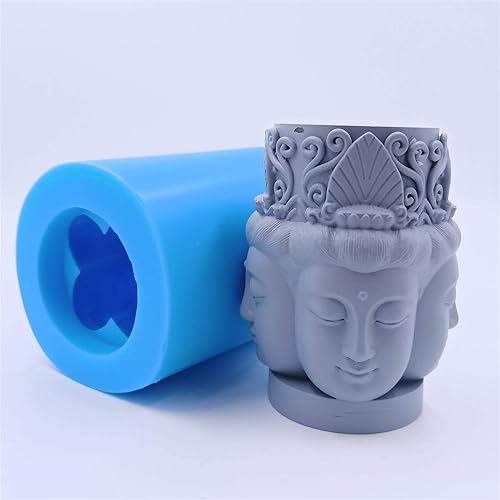 Miniatura 5 de Molde de silicona de cuatro caras para velas de Buda Avalokitesvara, molde de silicona para hacer velas 3D, resina Eposy, yeso, manualidades, moldes
