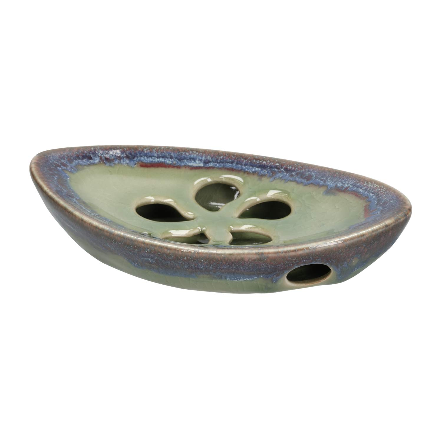 LungMongKol Shop Ceramic Soap Dish with Self Draining Tray for Bar Soap, Bathroom, Kitchen (Green No.2)
