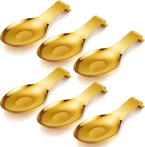 Miniatura 31 de Nuanchu 6 piezas de acero inoxidable para espátula, soporte para cucharón para estufa, soporte de espátula resistente para encimera, apto para Negro