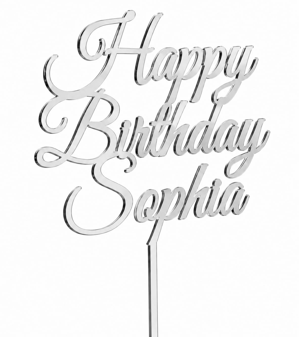 Personalised Happy Birthday Cake Topper with Name | 3mm Mirror Acrylic Cake Decoration | Custom Birthday Cake Topper | Gold, Rose Gold or Silver Mirror Finish