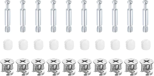 uxcell 10Set 15x14mm Furniture Cam Lock Fitting with 5.8x35mm Dowel Fasteners, 3-in-1 Metal Furniture Board Connecting Screws Bolts Assortment Kit for Cabinets Chairs Drawer
