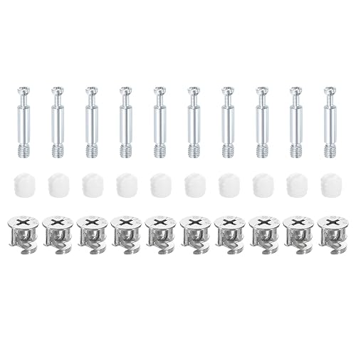 uxcell 10Set 15x14mm Furniture Cam Lock Fitting with 5.8x35mm Dowel Fasteners, 3-in-1 Metal Furniture Board Connecting Screws Bolts Assortment Kit for Cabinets Chairs Drawer