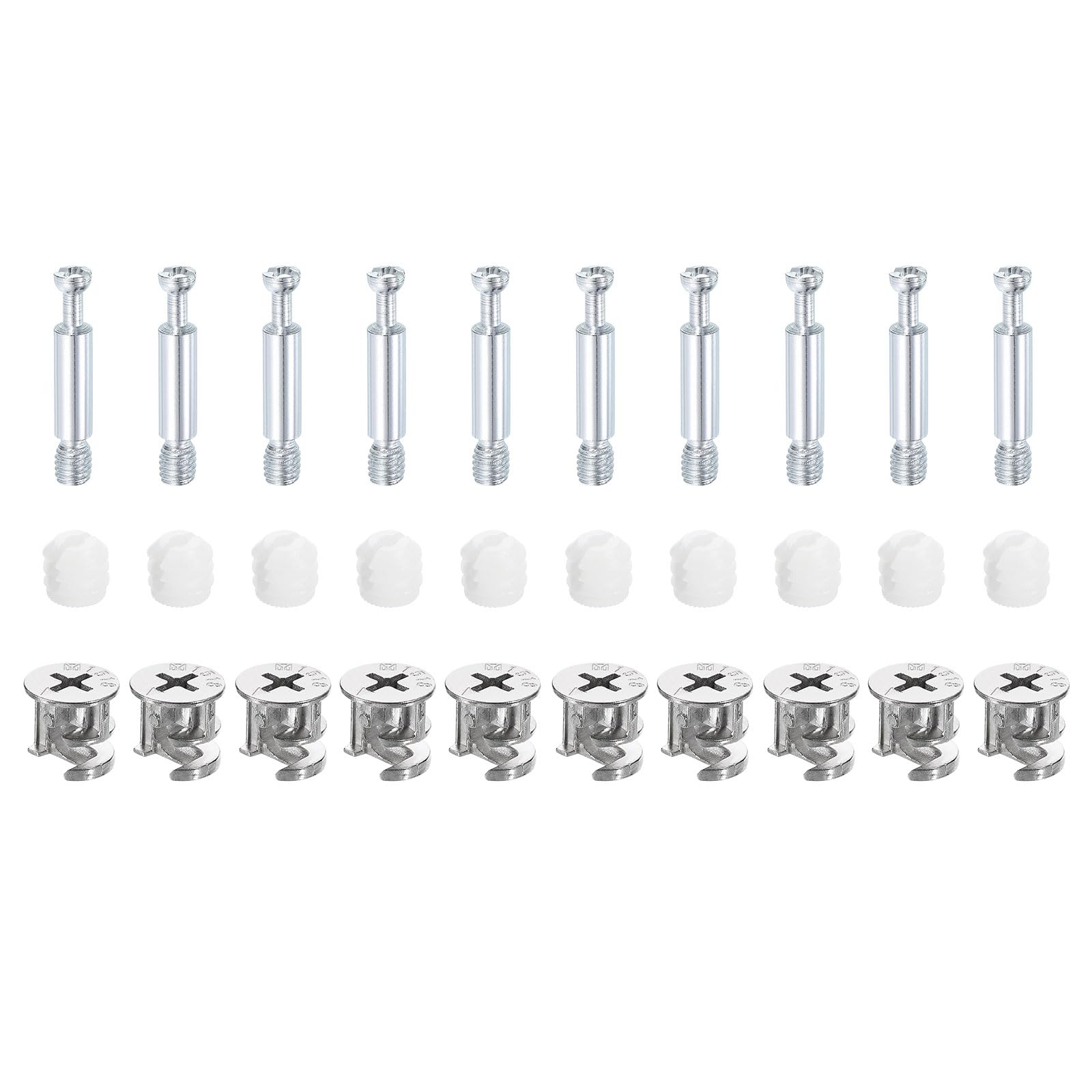10Set 15x14mm Furniture Cam Lock Fitting with 5.8x35mm Dowel Fasteners, 3-in-1 Metal Furniture Board Connecting Screws Bolts Assortment Kit for Cabinets Chairs Drawer