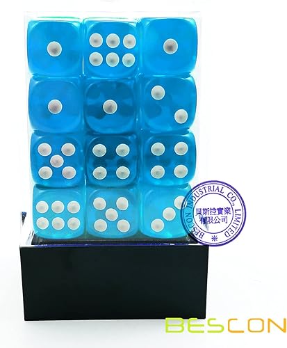 Miniatura 4 de Bescon - Dados de 6 caras de 0472in 36 en caja de ladrillo troqueles de seis caras de 0472in 36 bloque de dados azul lago translúcido