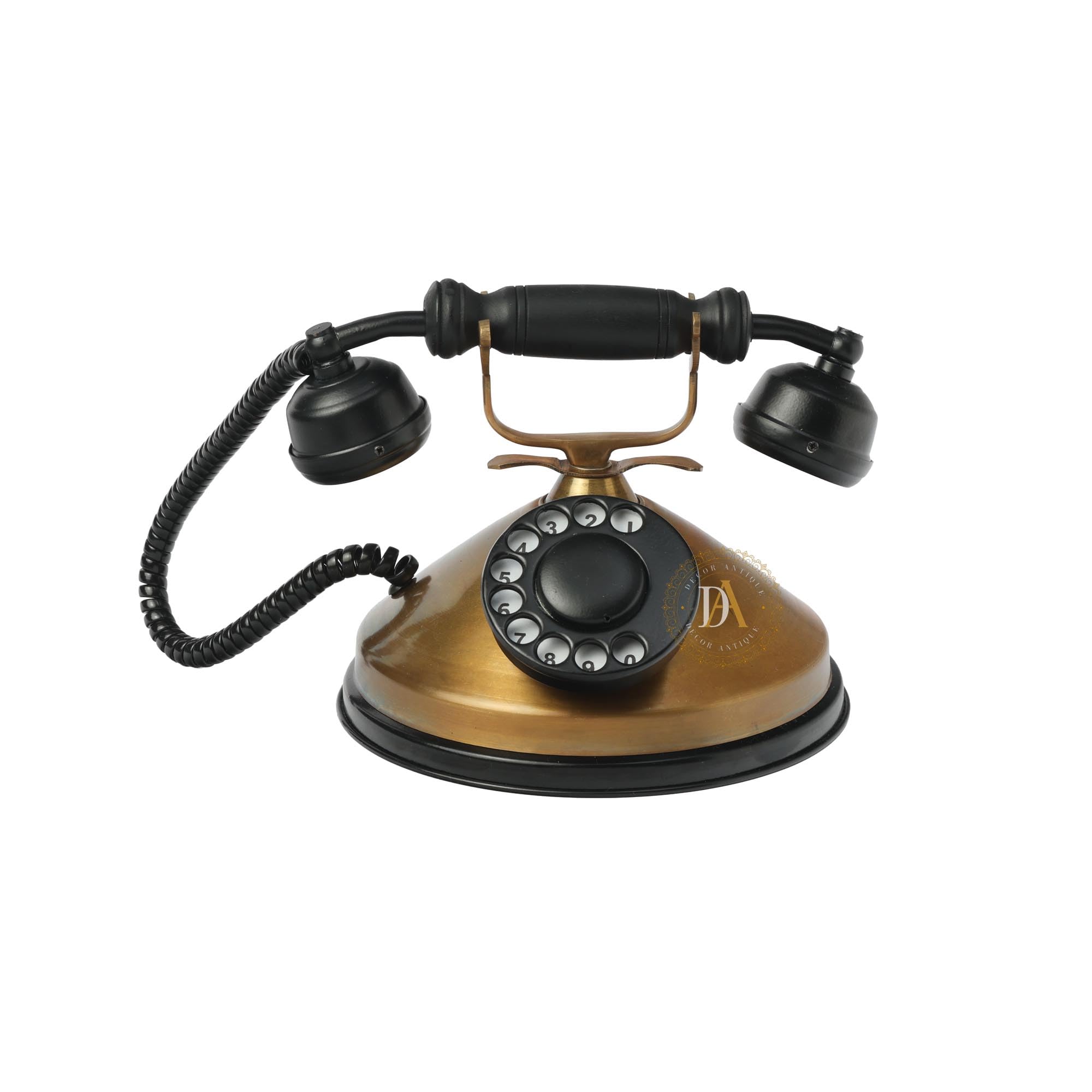 Vintage Collection Antique Round Golden Black Rotary Decorative Telephone Showpiece | Retro Brass Finish Vintage Desk Phone for Home & Office Décor | Non Functional Collectible Display Piece-image-19