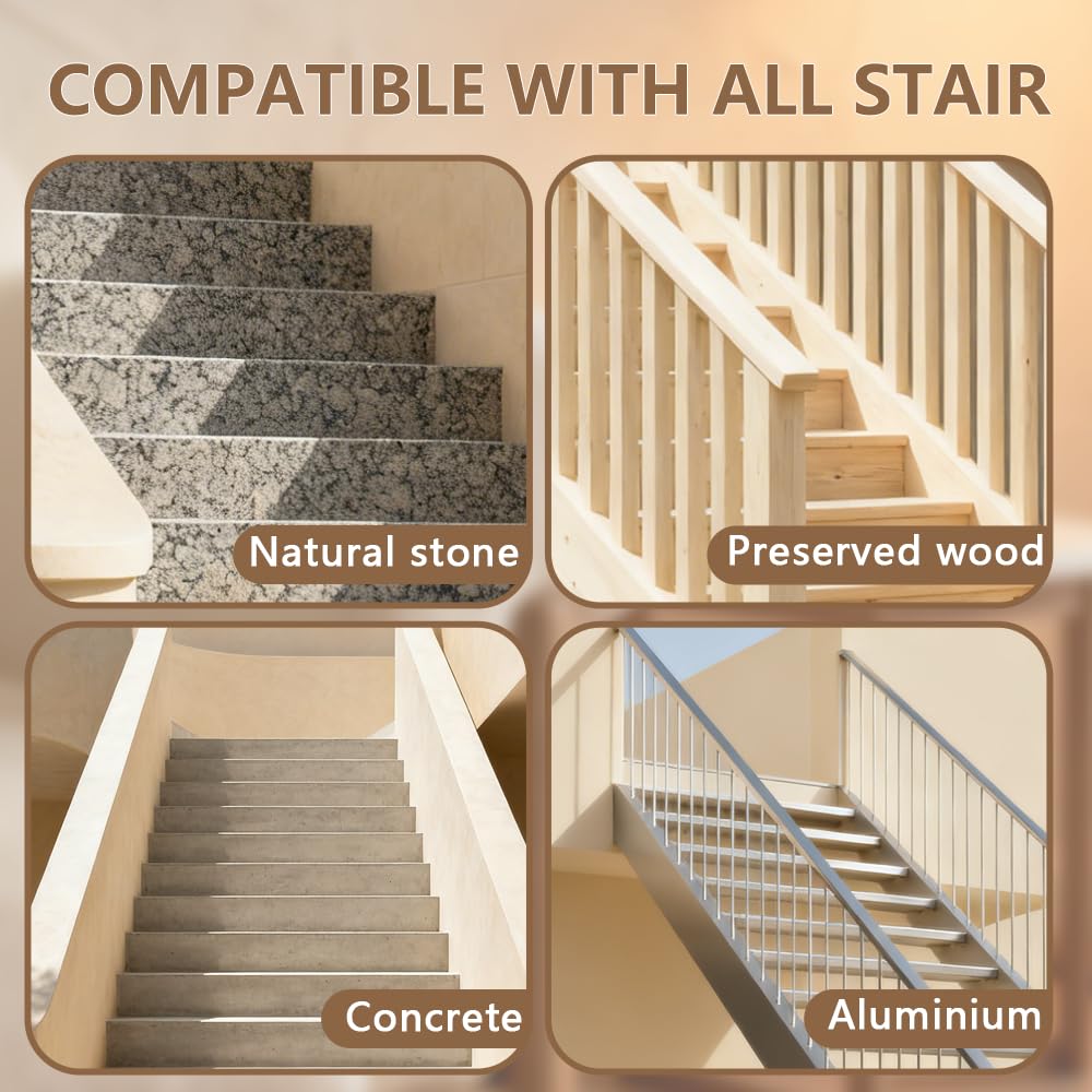 Outdoor Stair Treads for Wooden Steps, Non-Slip Rubber Brown Stair Runner Rugs, 6 Pcs 8.5" x 30" Heavy Duty Stair Mats for Outside Steps, Weatherproof Grip for Elders, Dogs & Kids, Square Pattern.