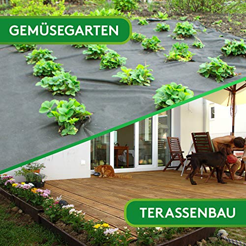GardenGloss® 50m2 Unkrautvlies Gartenvlies gegen Unkraut – Unkrautfolie Wasserdurchlässig – Reißfestes Unkrautflies 50g/m2 – Hohe UV-Stabilisierung (50m x 1m, 1 Rolle) 5