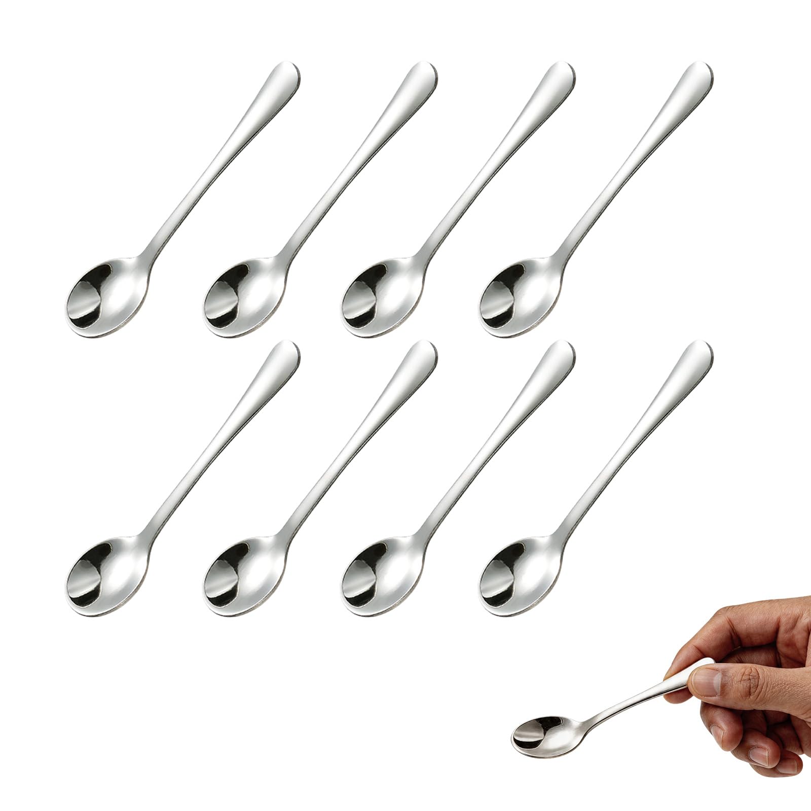 8 Pcs Mini Coffee Spoon, 7.5 cm Silver Stainless Steel Small Espresso Spoons, Fun Little Scoops for Tea, Coffee, Honey, Salt, Spices