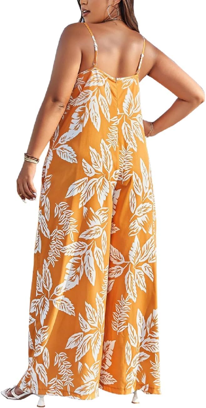 Glozeplus Sexy Jumpsuits for Women Dressy Wide Leg Floral Print Long Pants Sleeveless Rompers Jumpsuit with Pocket - Image 2