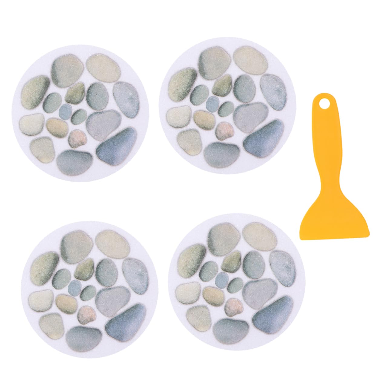 HEALEEP 4Pcs Slip Bathtub Stickers Diameter Stone Pattern Decals Self Adhesive Non Slip Tub Pasters with Scraper Bathroom Safety for Slippery Surfaces