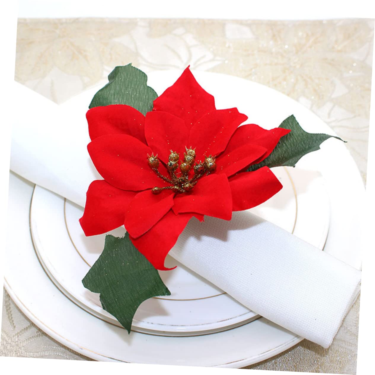 Cabilock 16 Pièces Ronds De Serviette Safran Porte-Serviette Fleuri Décor Floral Ornements De Fleurs Boucle De Serviette De Noël Boucles De Serviette Porte-Serviettes Fleur De Soie Rouge