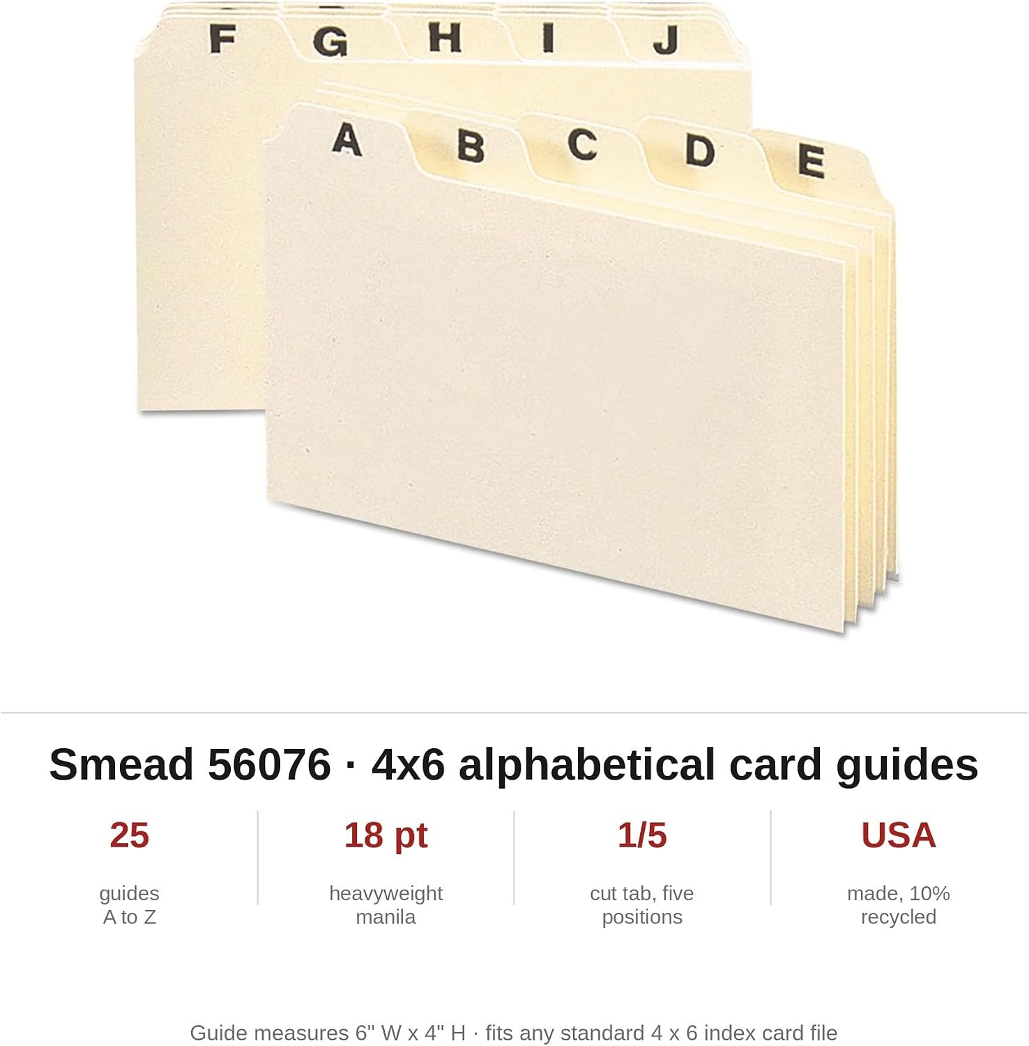 Smead Manila Card File Guides, Index Card Dividers, 4x6 A-Z Tabs 25 Set image 4