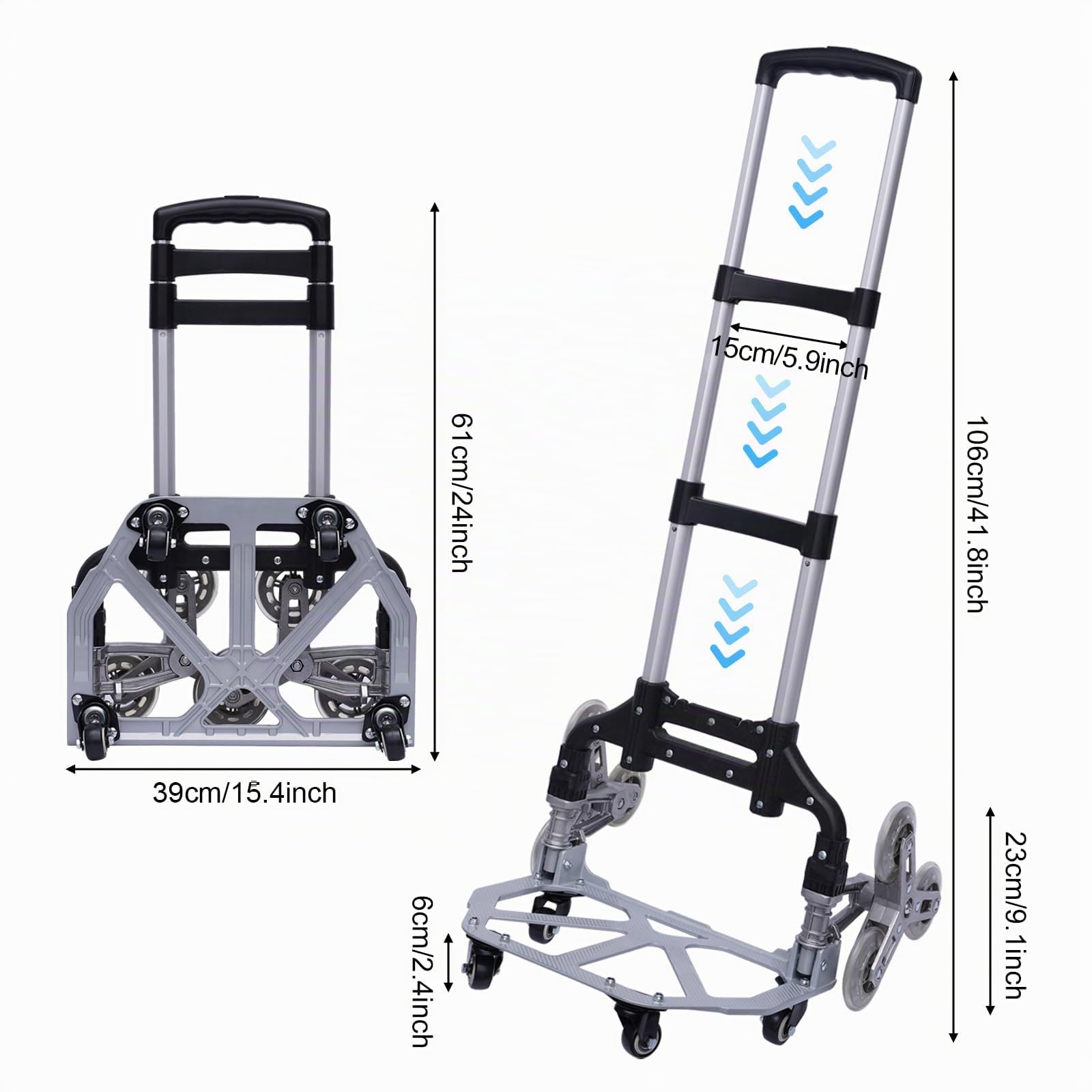 Einkaufstrolley Treppensteiger Sackkarre Bis 75KG, Treppensackkarre Klappbar Extra Langer Teleskopgriff 100cm mit wasserdichte Canvas Tasche Elastisches Seil Stumme Anti-Rutsch-Räder