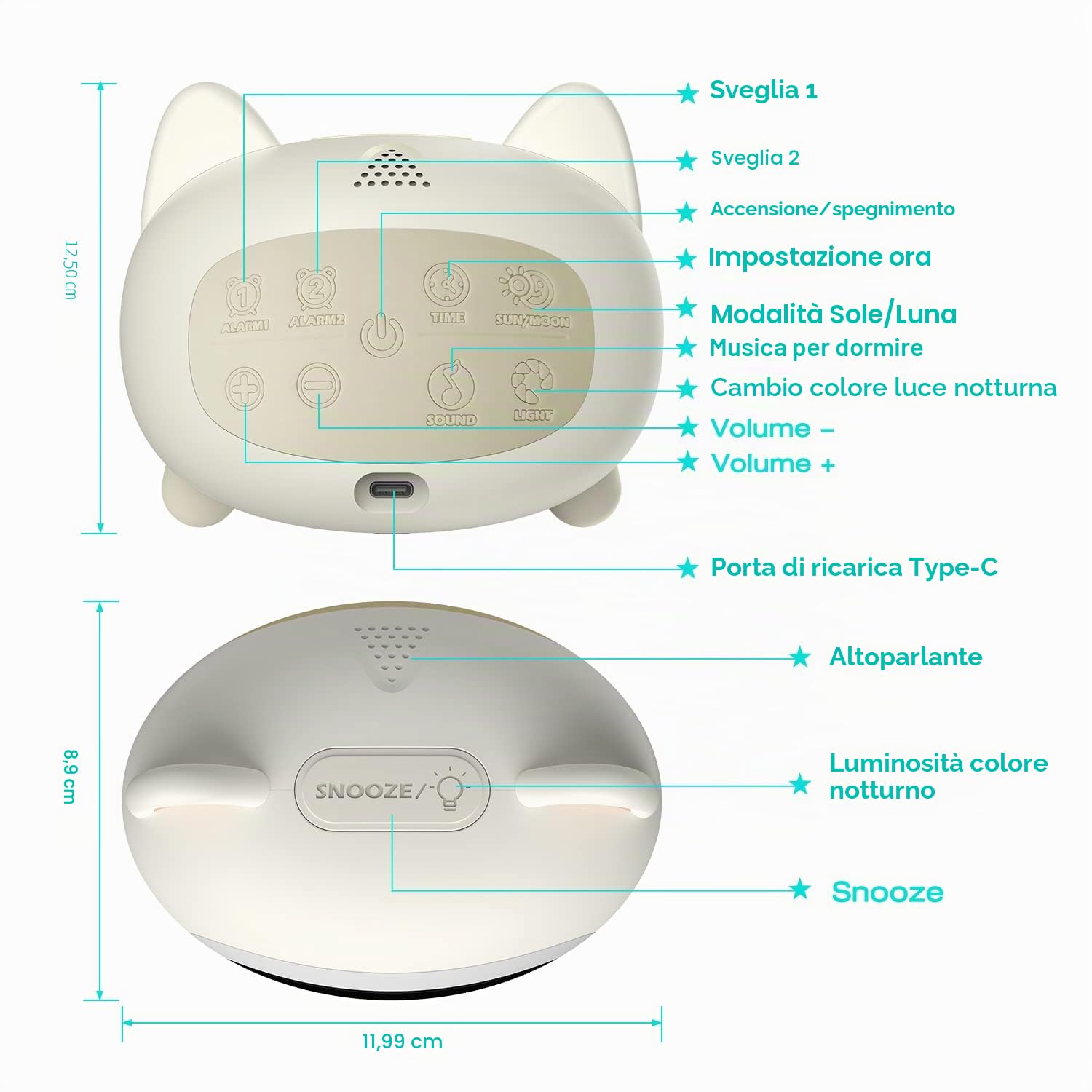 LEMNOI SG5 Sveglia per Bambini, 3 Luminosità 5 luce notturna 7 Musica, Sveglia Digitale per Bambini, Funzione di Ricarica, sveglia da comodino digitale, allenamento del sonno per i bambini (gatto)