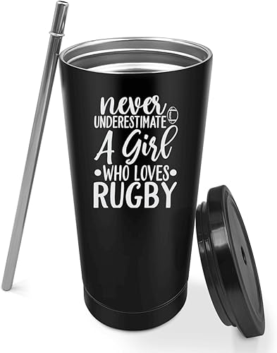 Miniatura 2 de Funny Tumbler Tumbler Rugby, Never Underestimate A Girl Who Plays Rugby Reusable Tumbler With Lid And Straw,Gifts For Friends,Insulated Tumbler With
