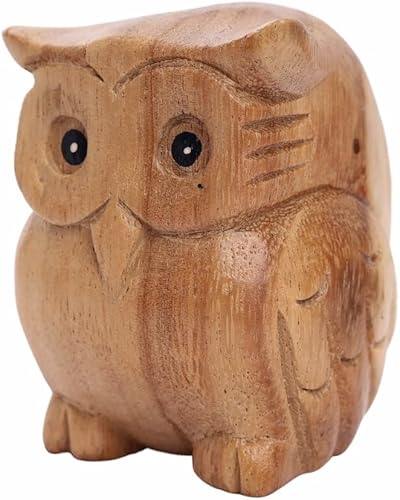 Estatua de búho de madera tallada a mano tailandesa, escultura, arte decorativo, rústico, decoración para el hogar, decoración hecha a mano, color