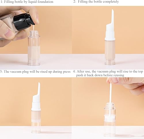 Miniatura 4 de Qeuly Paquete de 6 frascos de bomba sin aire para base de viaje, dispensador de crema de ojos, botellas vacías recargables para cosméticos para