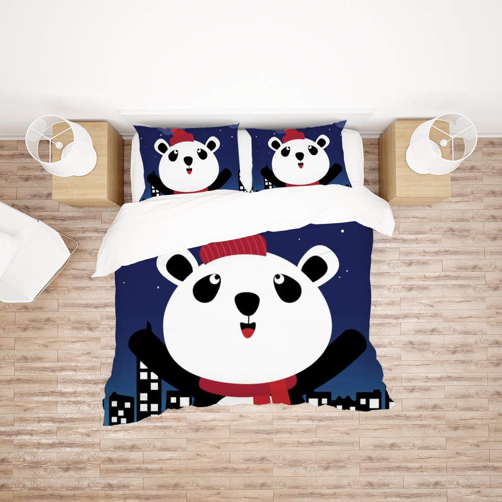Parure de lit ours mignon simple 3 pièces en polyester doux toutes saisons