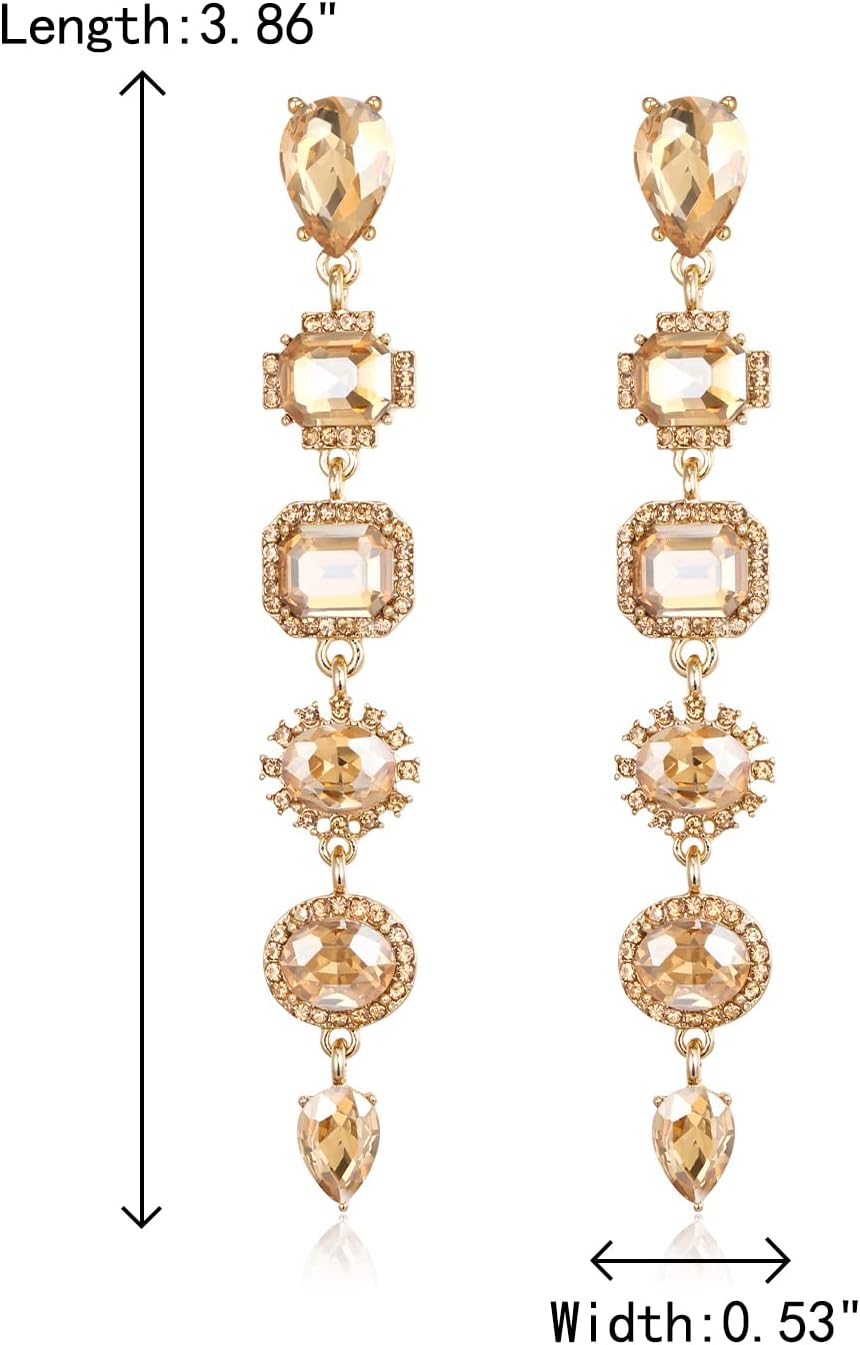 Crysdue Bridal Dangle Earrings for Women, Teardrop Round Emerald Cut Rhinestone Crystal Long Drop Chandelier Earring for Wedding Party Prom - Image 5