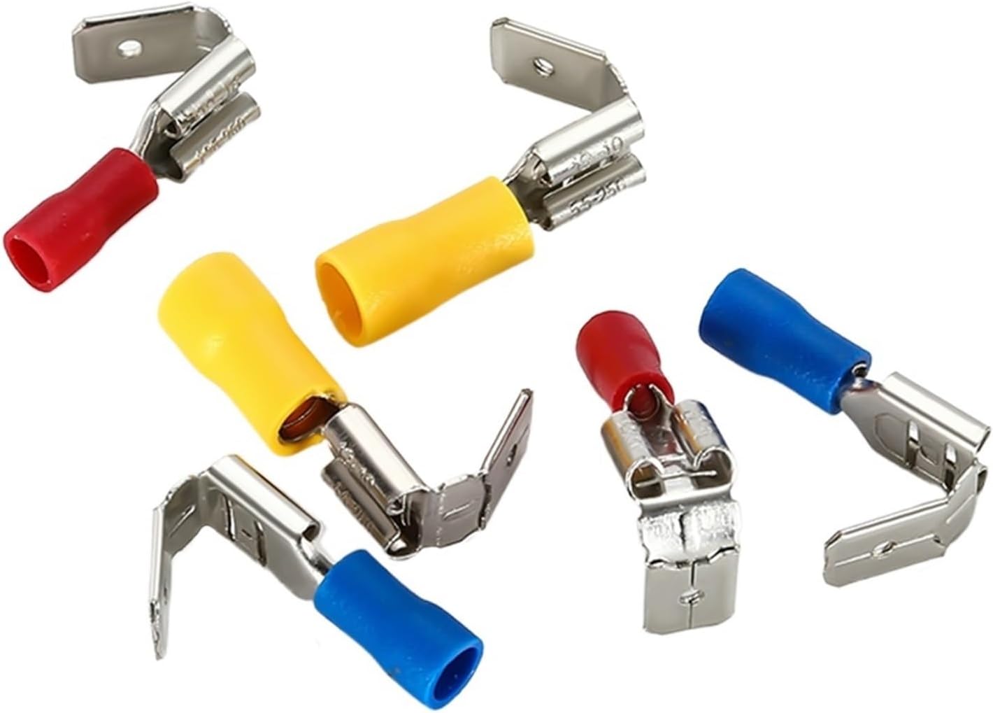 Cable Ends Terminals Connectors, 100-Pack PBDD1.25/2/5.5-250 Wire Connector Terminals L-Shaped Male and Female Pre-Insulated Connector Spring Insertion Crimp Cable Terminals(Yellow)