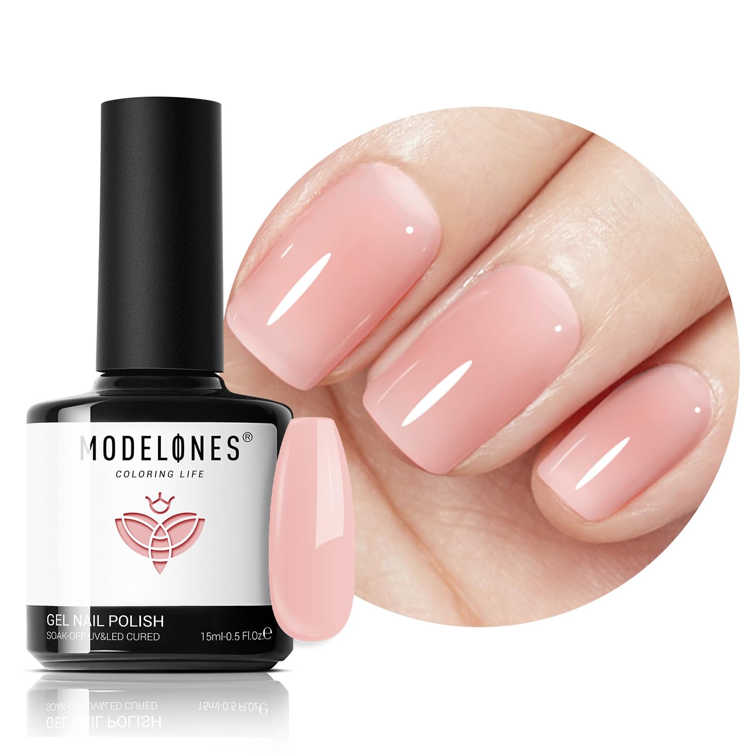 modelones Milky Pink Gel Nail Polish, 15 ML Nude Pink Tones Baby Pink Bubble Bath Nail Art Translucent Jelly Polish Design for Women Girl Nail Lovers