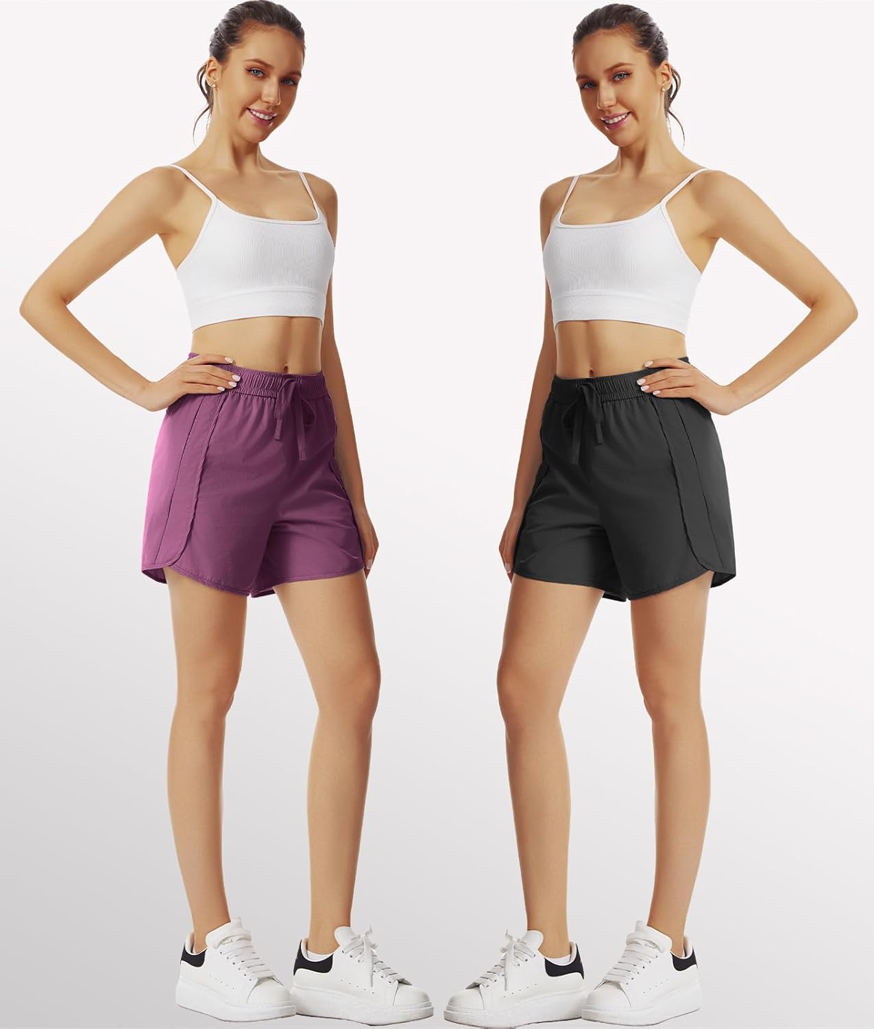 2 Pack Womens Athletic Running Shorts with Zipper Pockets Unlined Quick Dry Lightweight 5 Inch Workout Gym Shorts