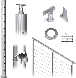 Sponsored Ad - Muzata Cable Railing Stair Post Round 36"x2.36" Stainless Steel Brushed Finishing Pre-drilled 30 Degree Ang...