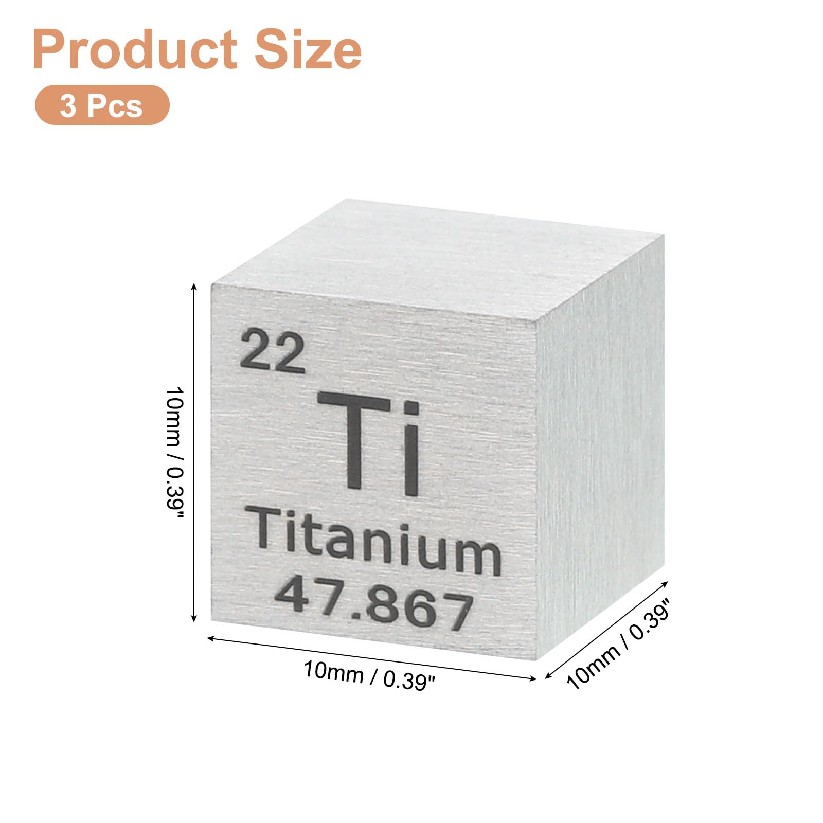 QUARKZMAN 3 Piezas Cubo Titanio 0.39 Pulgadas Cubo Elemento Metálico Alta Densidad Cubo Metal Colección Elementos Químicos Aplicación Educativa Y Experimental En Ciencia Color Plateado