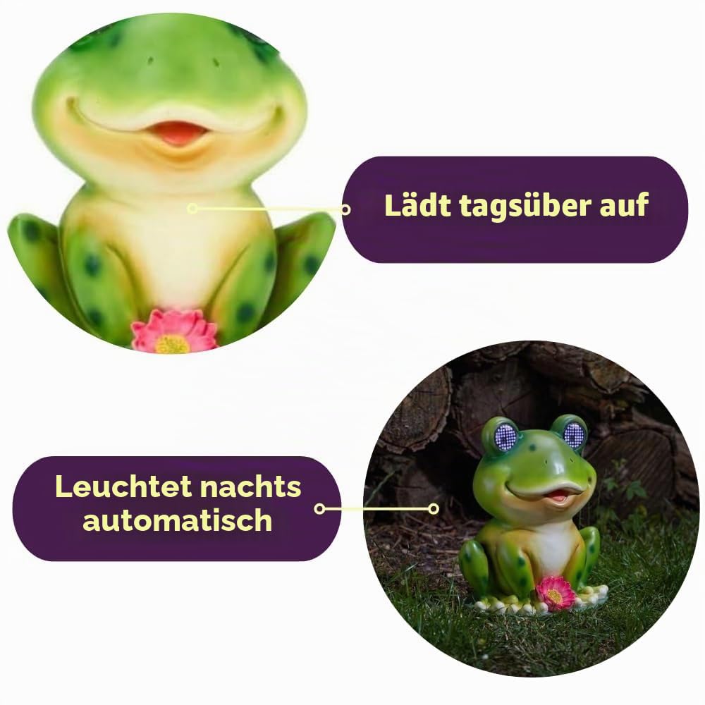 Garden Mile Solar-Frosch Gartenfigur mit blinkenden LED-Augen, 25 cm, wasserdicht, Kunstharz, Tier, Outdoor, Terrasse, Rasen und Weg, lustige Dekoration Geschenk