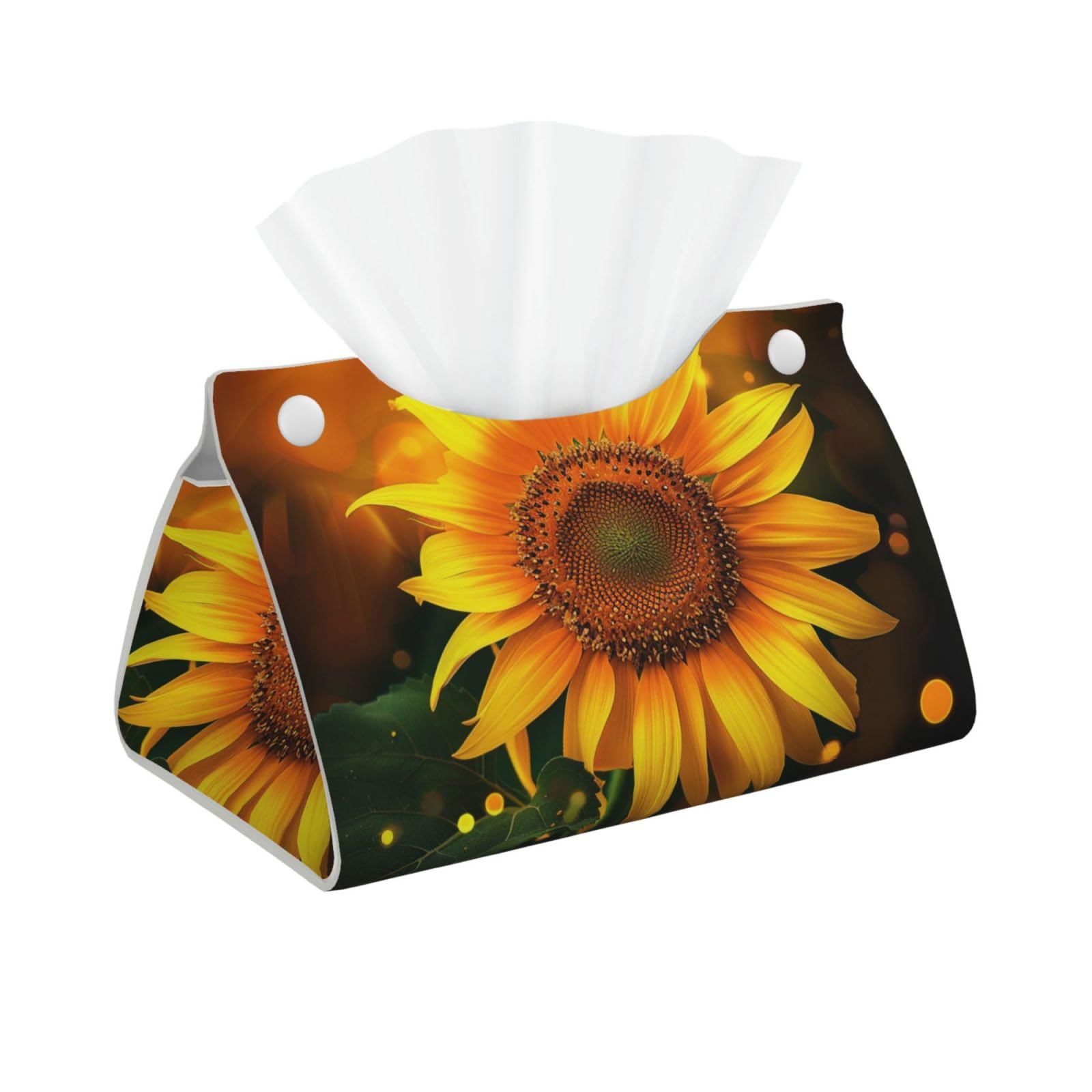 Orange Sunflower Wallpaper Print Tissue Box Cover Foldable Tissue Storage Box Leather Tissue Cube Box Holder for Living Room Bedroom Office Car Home Decor