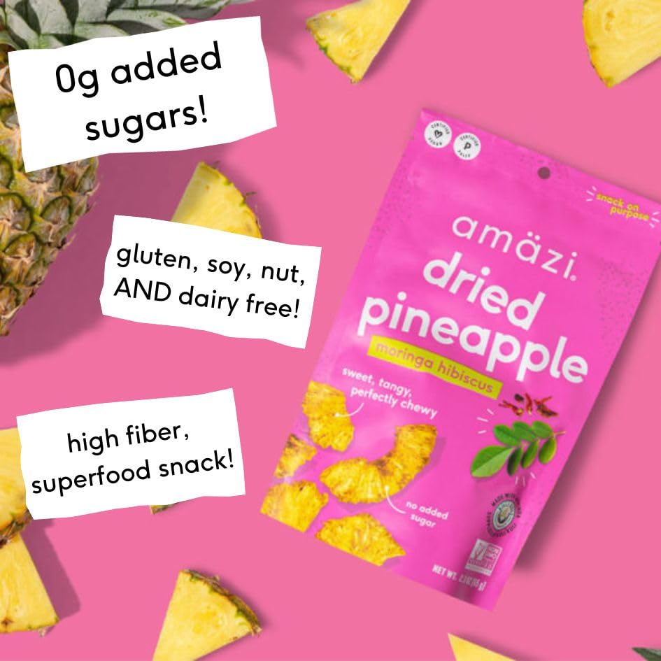 Miniatura 4 de Moringa Hibiscus - Piña seca de Amazi - Bocadillos de frutas secas, cultivadas orgánicamente, veganas, paleo, sin gluten, sin nueces, aperitivos