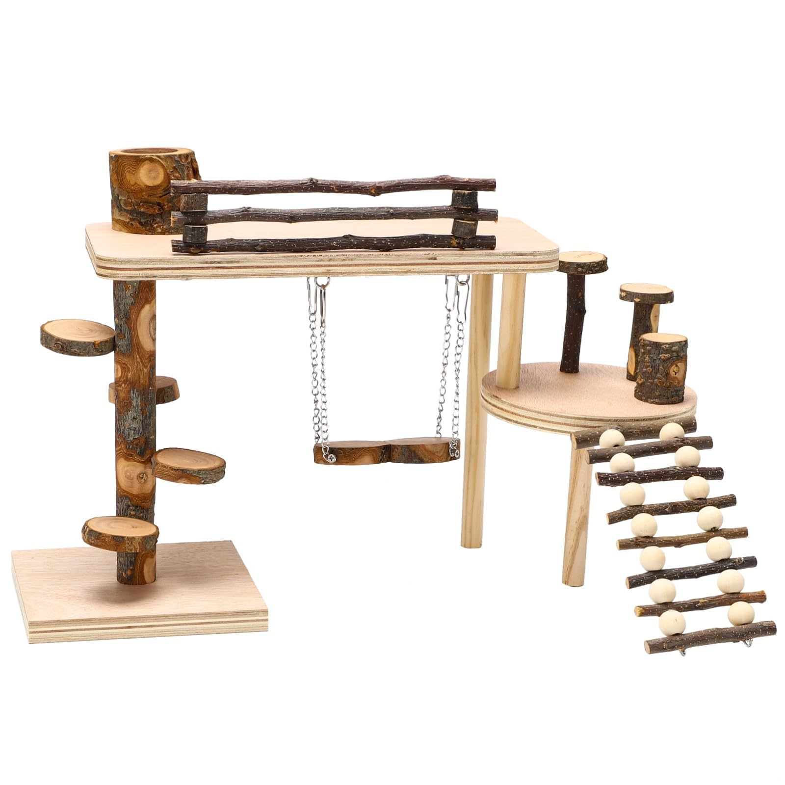 Parco giochi per criceti in legno, 45 x 30 x 27,2 cm, con piattaforma interattiva, scale, altalena, ciotola per cibo, giocattoli da masticare per piccoli animali domestici