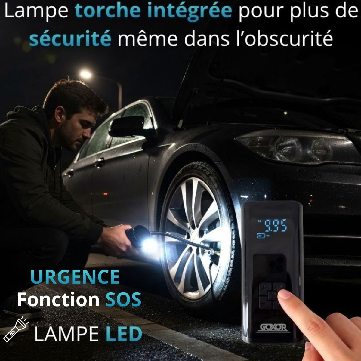 Compresseur à Air Portatif - Gonfleur Pneus Voiture Sans Fil, Kit Complet avec Gants, Batterie Puissante 6000mAh SUV, Moto, Trottinette Electrique,Vélo, Ballon, Gonflage Rapide, Facile D'utilisation