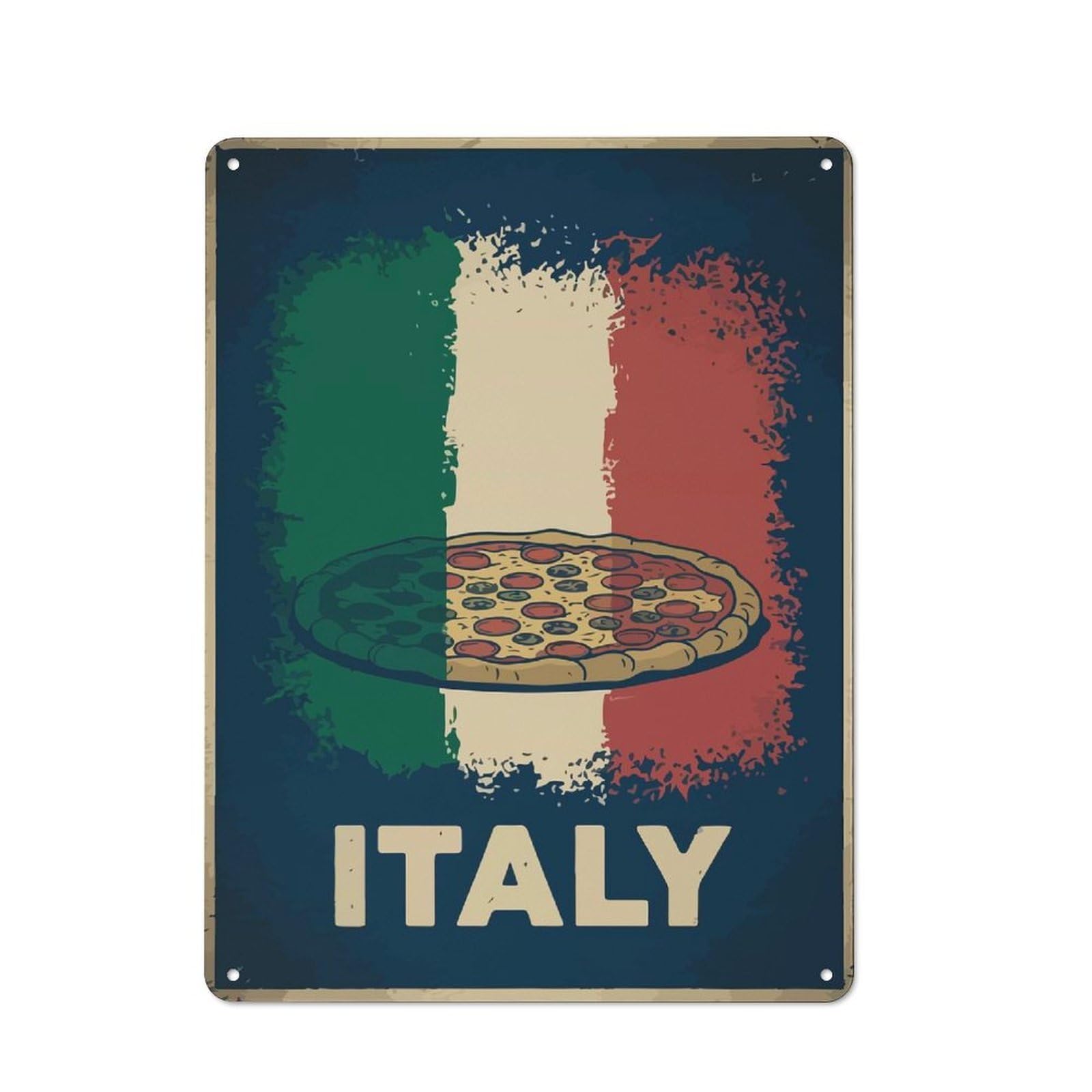 Junmoney Italy Pizza Retro Metal Plaque 40X30cm For Guest Room Or Hallway, Housewarming Present For People Styling Guest Room And Hallway