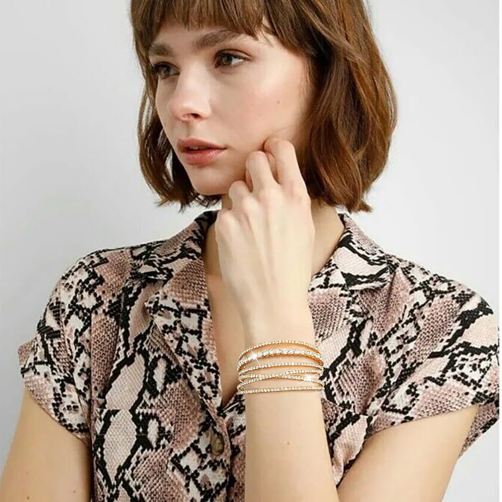 Suyi Rhinestone Bracelet Multilayer Gold Cuff Bracelet for Women Crystal Braidal Bracelets - Image 3