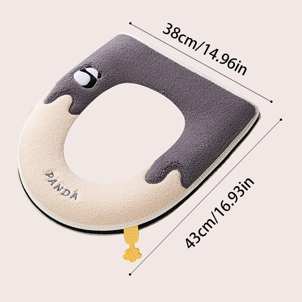 Thicker Bathroom Toilet Seat Cover Pad, Soft Thicker Warmer Stretchable Washable Cloth Toilet Seat Cover Pads, Panda Pattern Toilet Seat Cover Pads