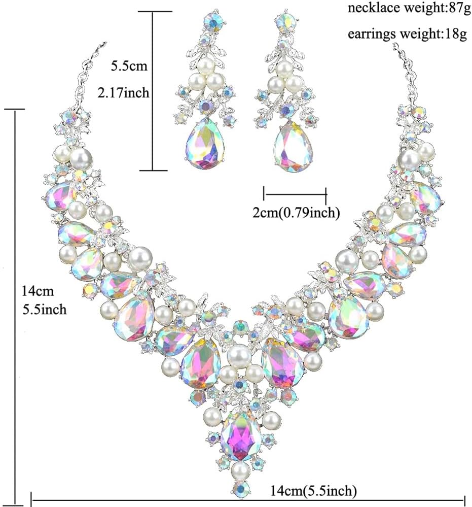 Women's Crystal Pearls Jewelry Set Wedding Dress Necklace Earrings Bridal Party Rhinestone Bridal Jewelry Set for Bride Bridesmaid Prom